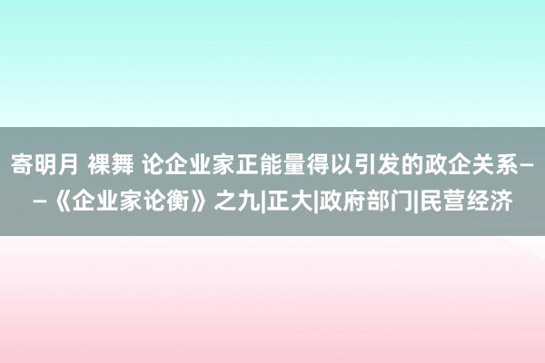 寄明月 裸舞 论企业家正能量得以引发的政企关系——《企业家论衡》之九|正大|政府部门|民营经济