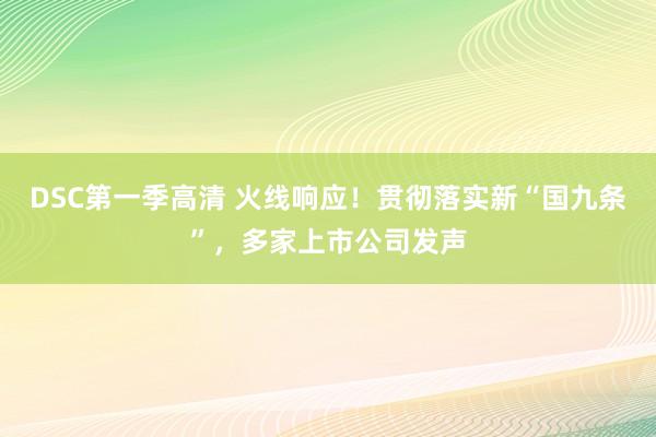 DSC第一季高清 火线响应！贯彻落实新“国九条”，多家上市公司发声
